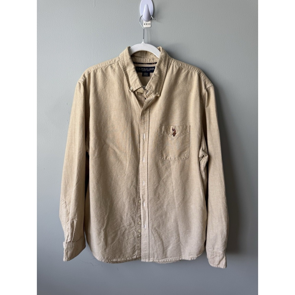 U.S. Polo Assn. Oxford Men's Long Sleeve Button Down Shirt XL Beige 100% Cotton